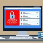 Computer screen with a warning message and a list of prices