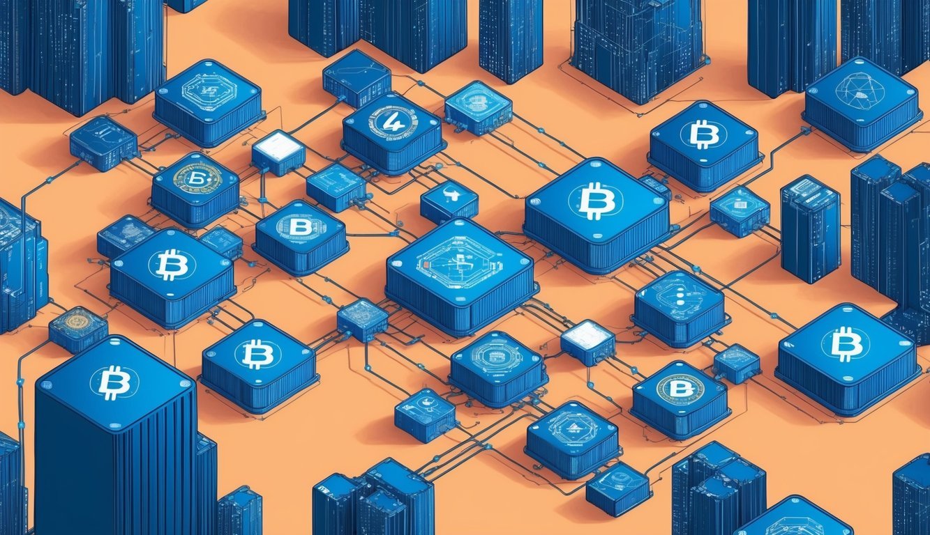 A network of interconnected blocks representing various blockchain platforms, each linked and communicating seamlessly with one another