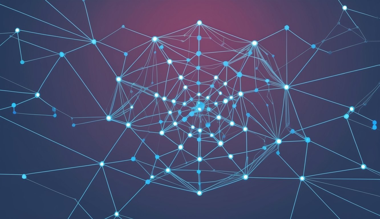 A network of interconnected nodes forming a web, symbolizing decentralized identity