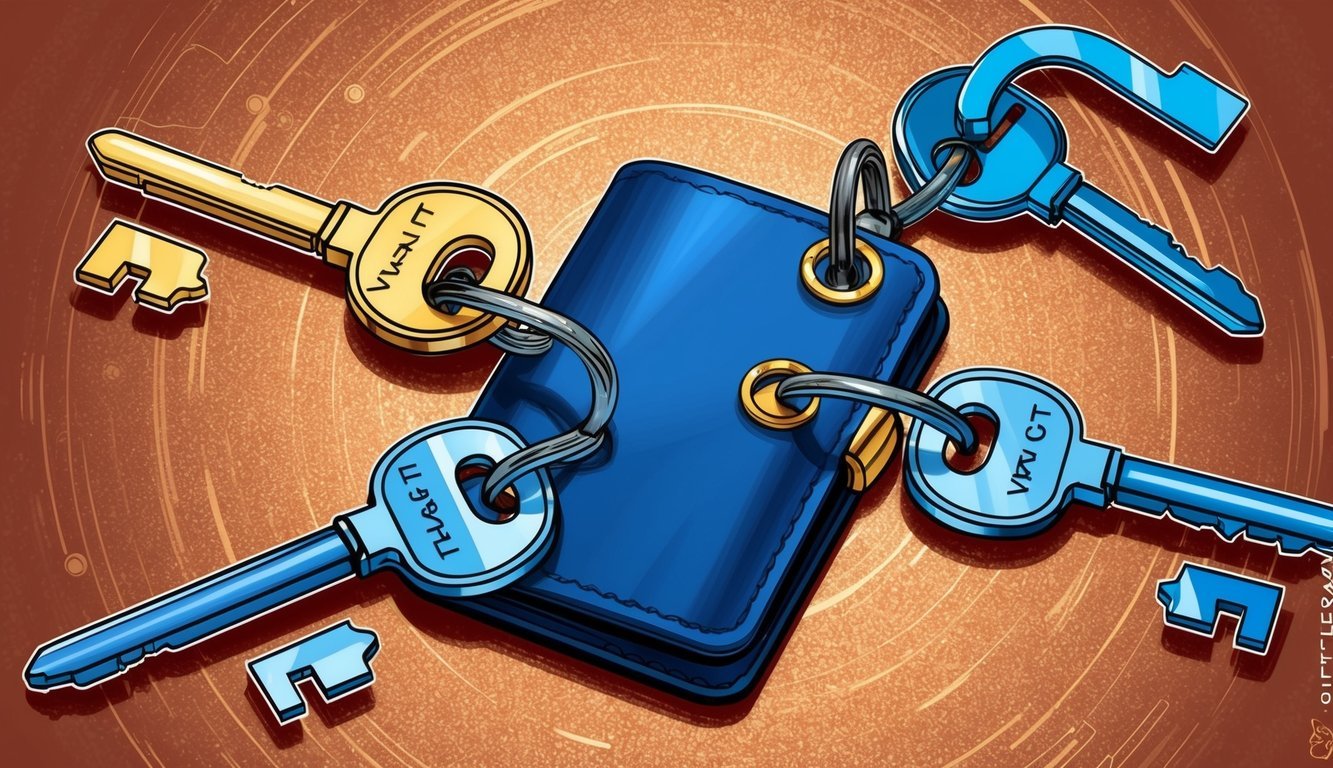 Multiple keys unlocking a digital wallet, each key representing a different party