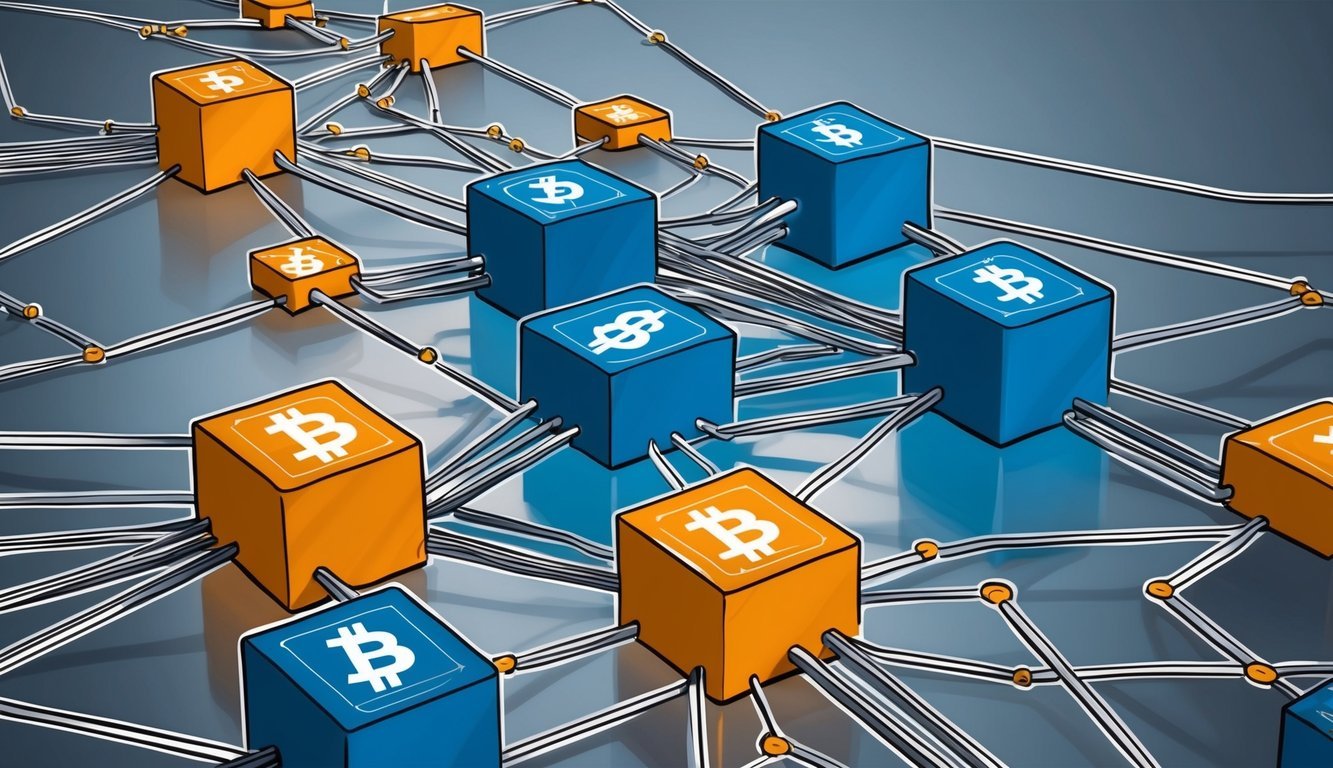 A network of interconnected blocks with branching paths, representing forks in blockchain technology.</p><p>Bright colors indicate potential growth and evolution