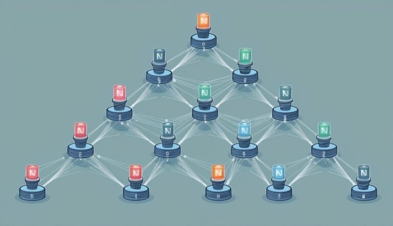 Network of nodes with "N" symbols and connecting lines