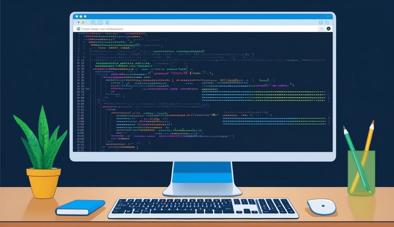 A computer screen displaying a complex code structure, with multiple lines of code and colorful visual indicators representing a smart contract audit