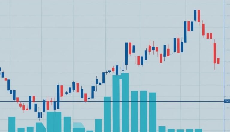 Stock market candlestick chart showing upward and downward trends