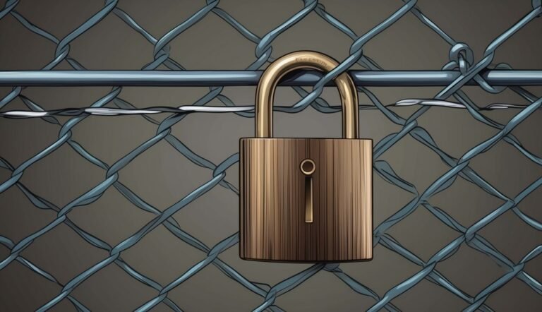 Gold padlock securing a chain-link fence, against a dark gray background