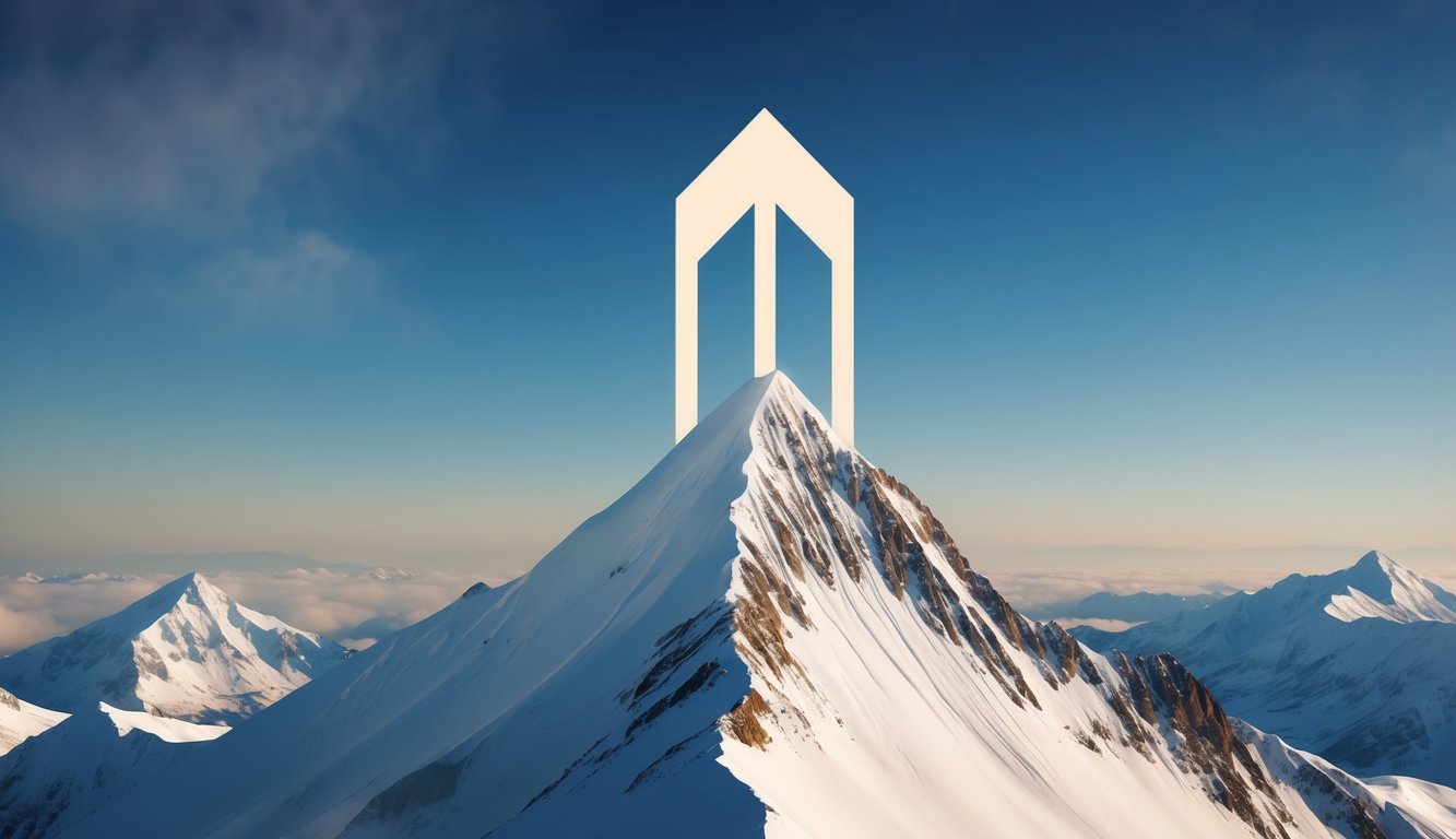 Avalanche (AVAX) symbolically depicted as a mountain peak with a rising arrow pointing towards the future