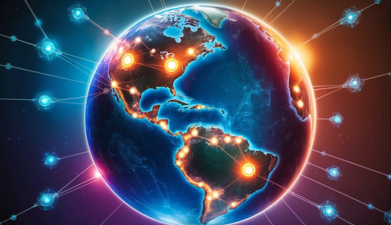 A futuristic globe with interconnected nodes emitting light