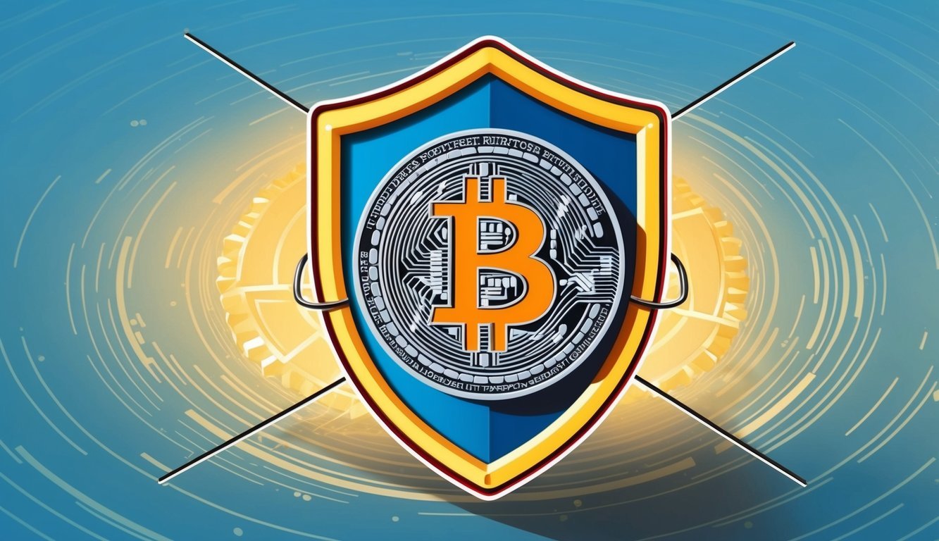 A digital representation of Bitcoin being securely wrapped and protected by a shield