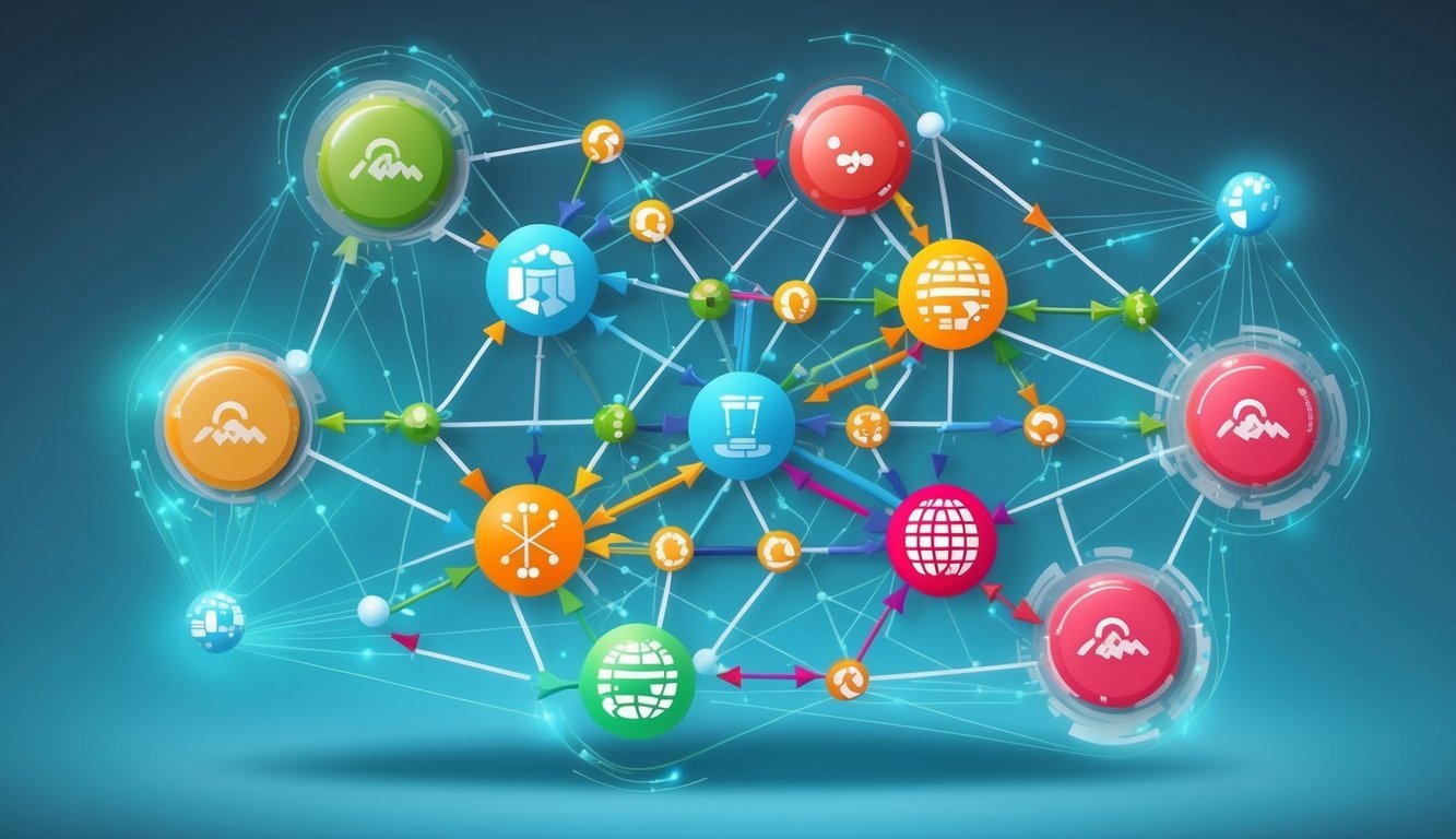 A network of interconnected protocols merging and exchanging data