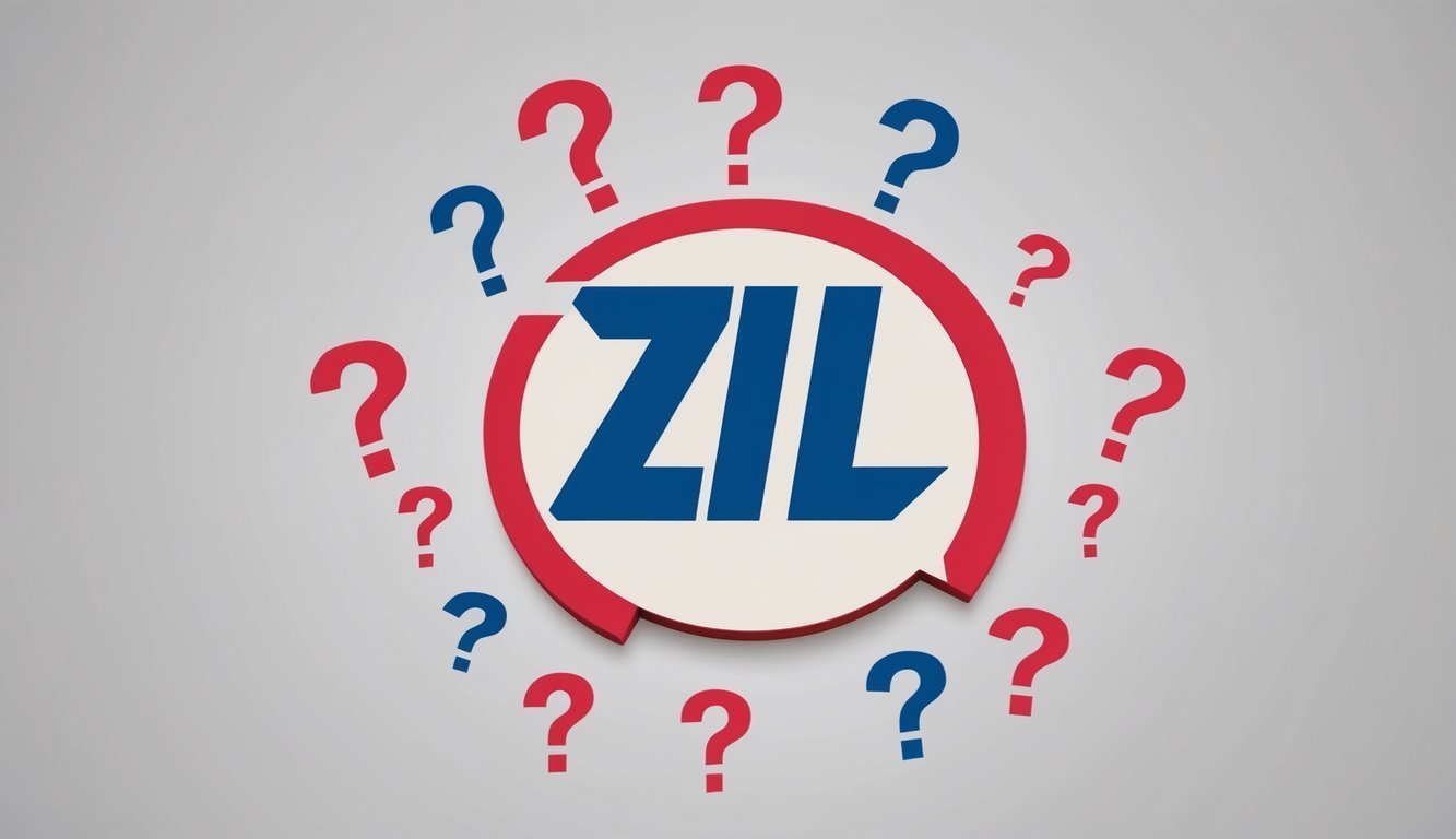 A large, bold ZIL logo surrounded by various question marks, symbolizing the frequently asked questions about Zilliqa