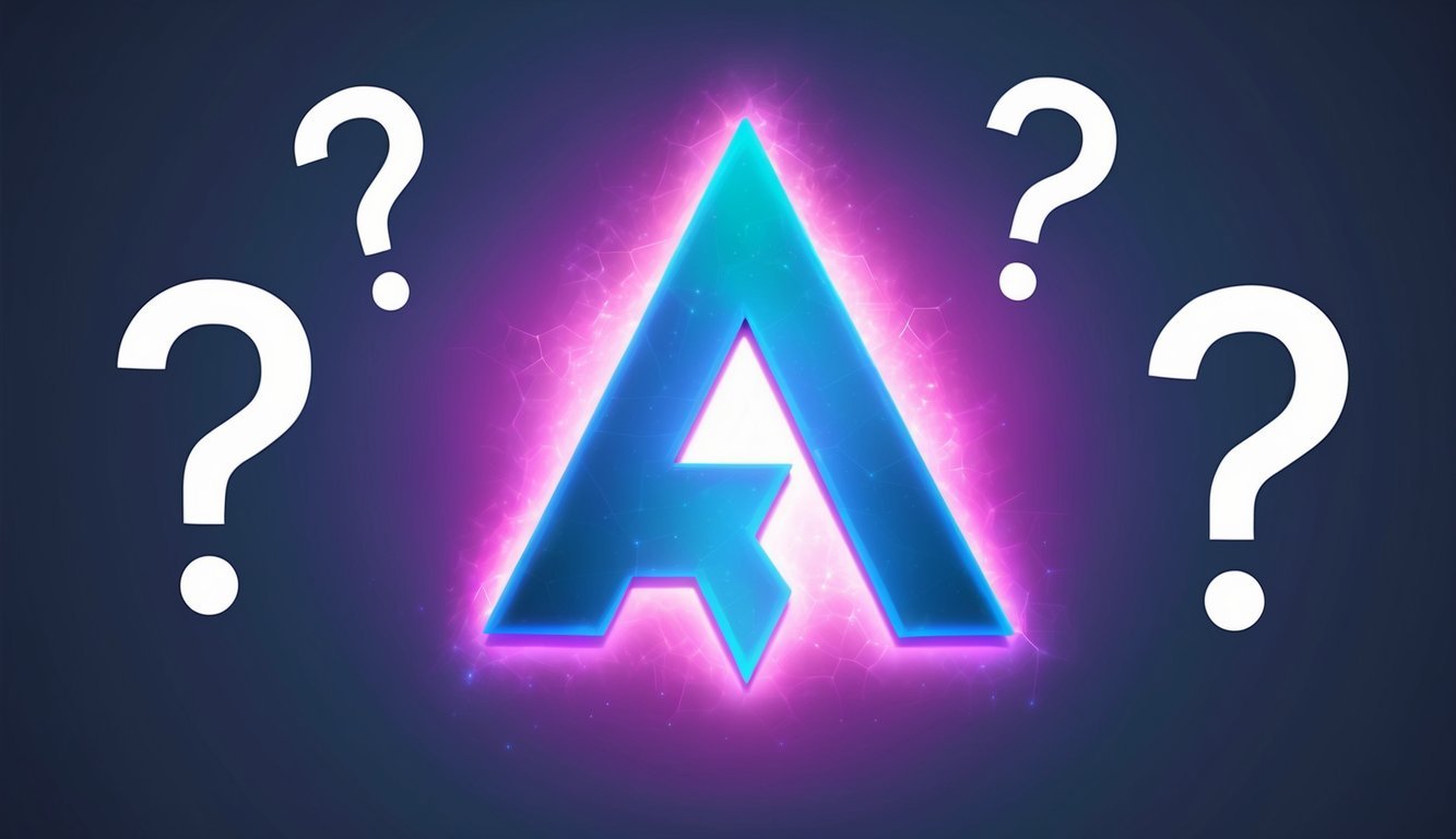 A glowing Arweave (AR) symbol surrounded by question marks, representing frequently asked questions