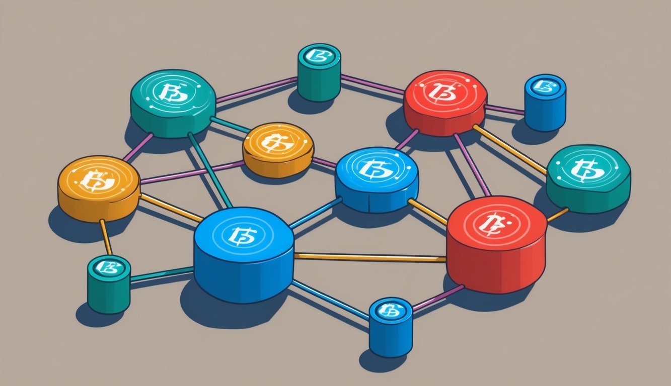 A group of interconnected nodes forming a decentralized network, with each node representing a different aspect of the Balancer protocol