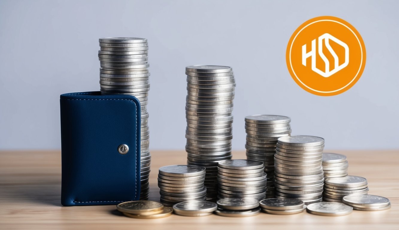 A stack of coins, a digital wallet, and a stablecoin symbol form a visual representation of HUSD