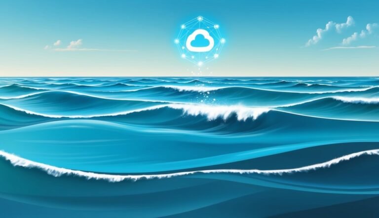Ocean waves with a cloud icon floating above the water
