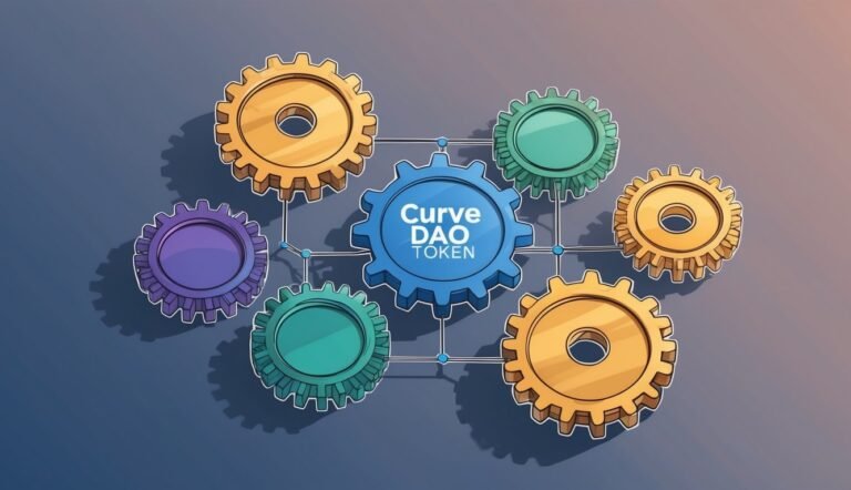 Colorful gears connected to a central blue gear labeled "Curve DAO TOKEN"