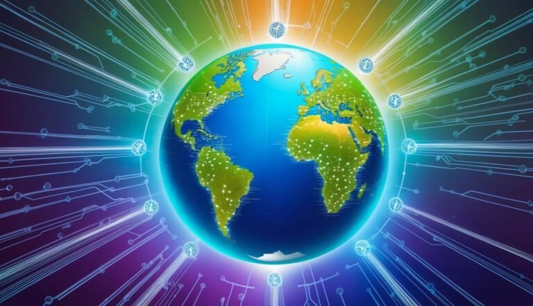 Globe with circuit board lines, representing global technology and connections