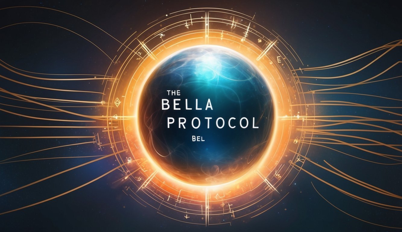 A glowing orb surrounded by swirling lines and symbols, representing the Bella Protocol (BEL) and its enigmatic nature