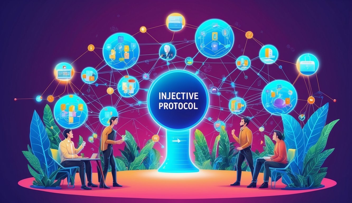 A vibrant ecosystem of interconnected entities collaborating with Injective Protocol at the center