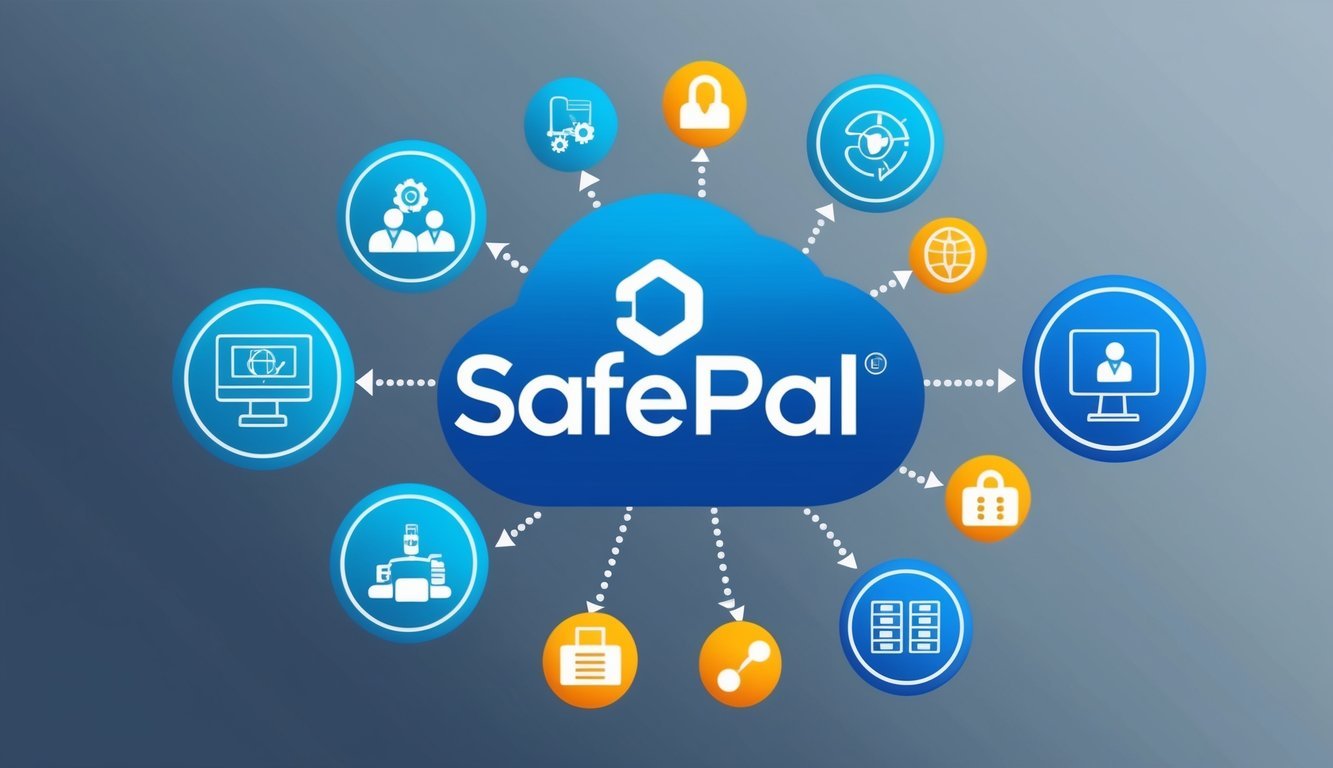 A SafePal logo surrounded by various technology symbols and icons, representing integrations and compatibility