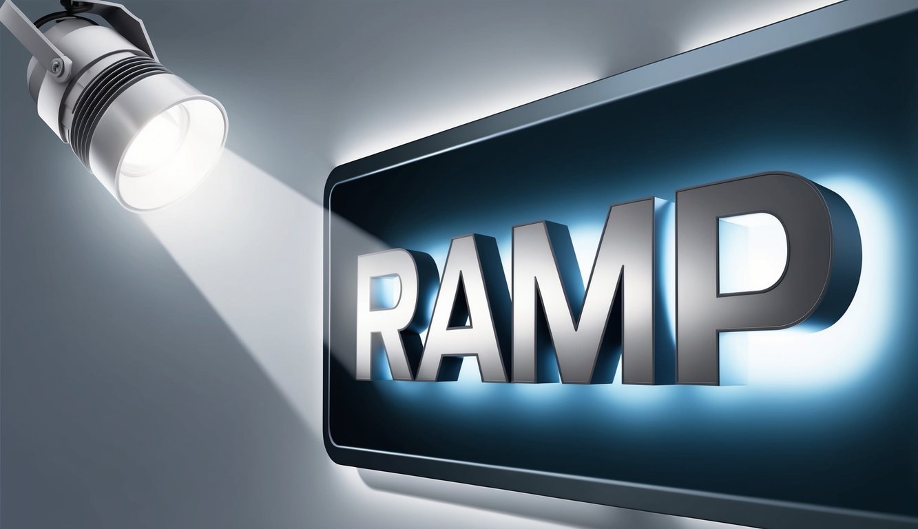 A bright spotlight shines on the acronym "RAMP" displayed prominently on a sleek, modern sign.</p><p>The letters are bold and capitalized, drawing attention to the acronym