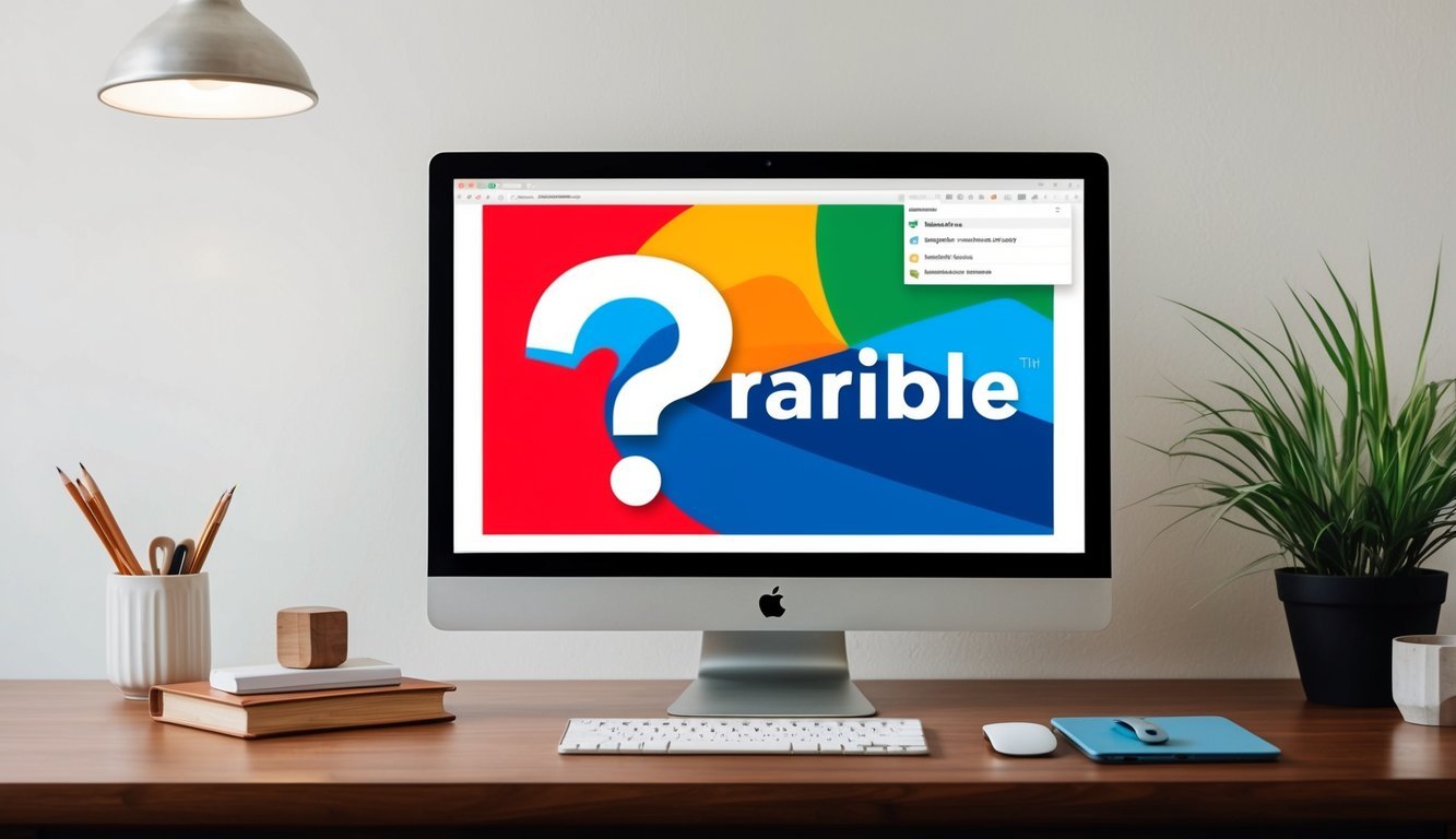 A computer screen displaying the Rarible logo with a question mark symbolizing the frequently asked questions about Rarible (RARI)