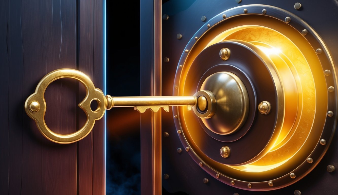 A golden key unlocking a glowing, hidden vault