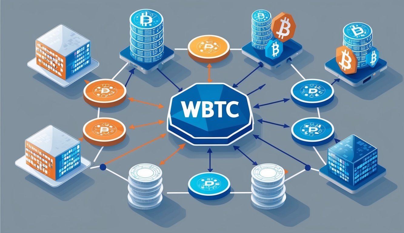 A network of interconnected blockchain platforms with WBTC at the center, facilitating seamless integration and use cases in the crypto world