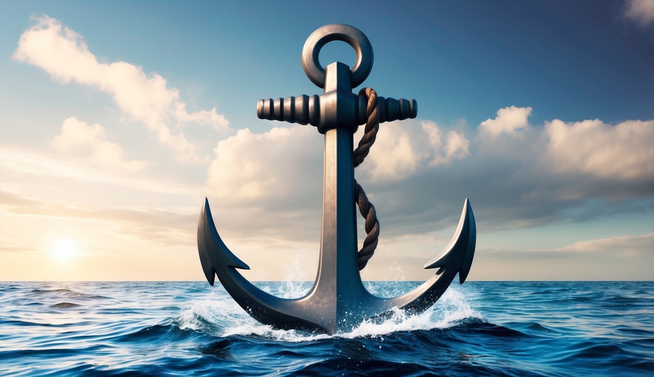 A grand anchor rising from the ocean, symbolizing stability and strength