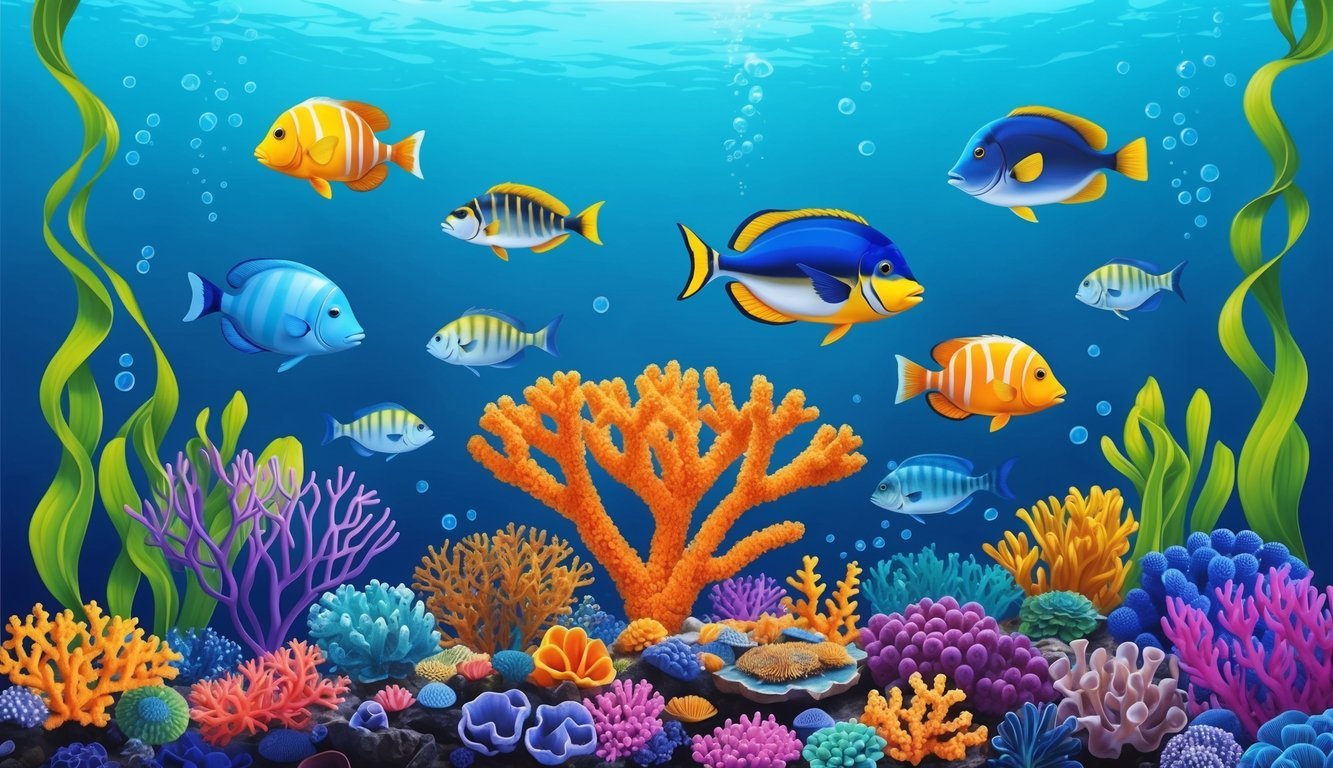 A vibrant coral reef with diverse marine life, including colorful fish and swaying seaweed, symbolizing the dynamic and interconnected nature of Reef Finance (REEF)