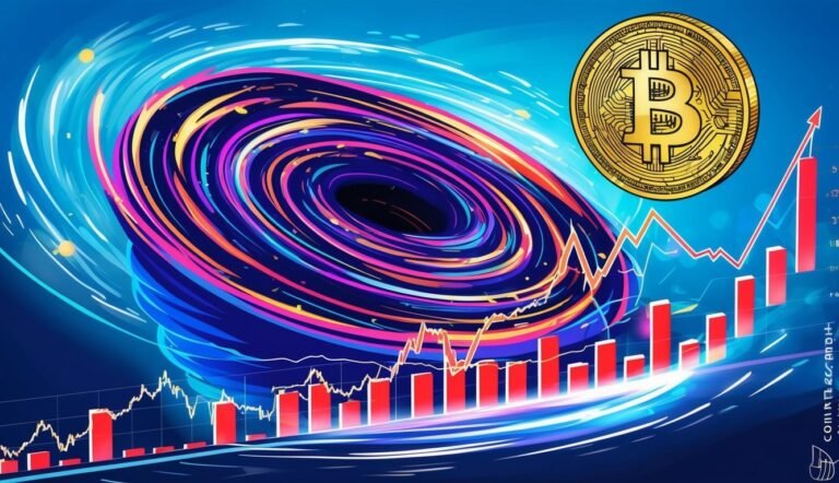 Bitcoin with a graph and colorful vortex in the background