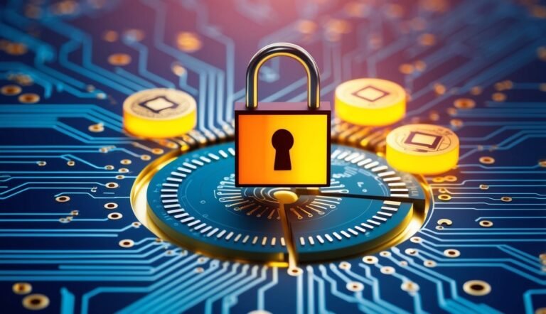 Padlock on a circuit board, symbolizing data security and protection