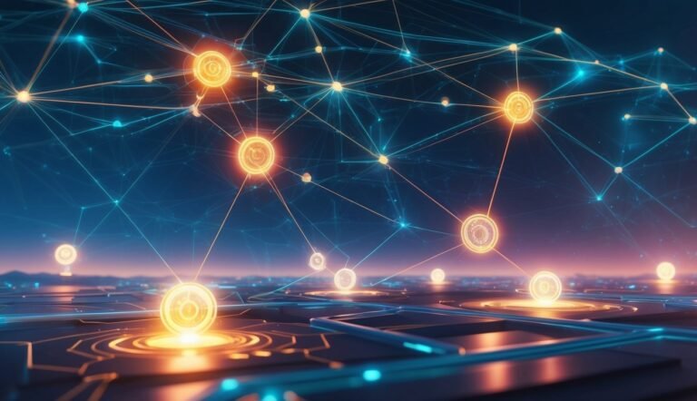 Abstract digital network with glowing nodes and connecting lines
