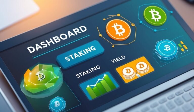 Cryptocurrency dashboard on a laptop screen, showing staking and yield information